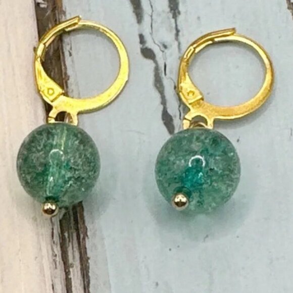 Bright blue tourmaline handmade simple sphere earrings minimalist - Picture 1 of 1